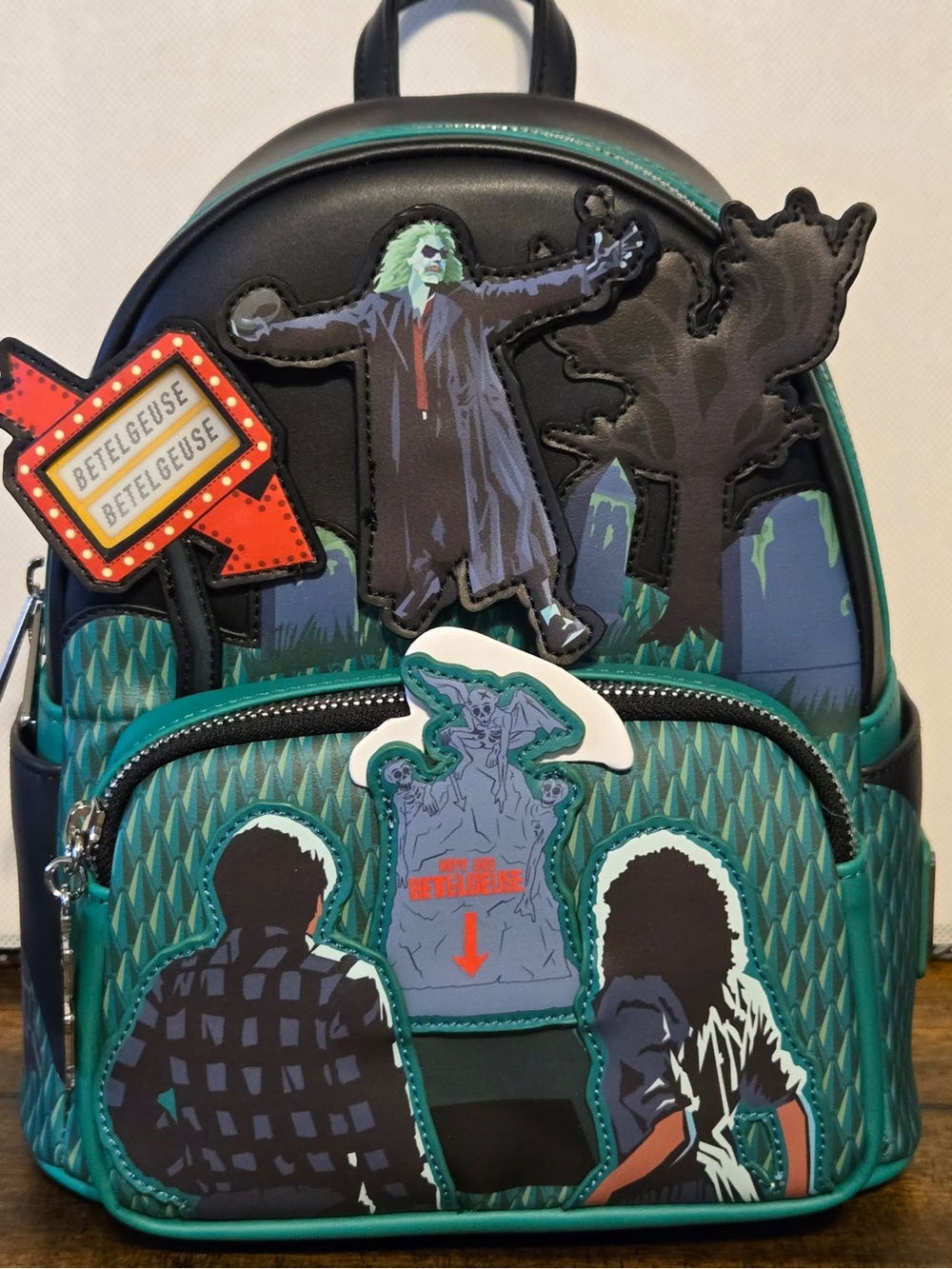 Loungefly Teal & Black Beetlejuice Graphic Mini Backpack